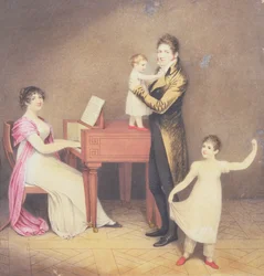 Charles Moran y su esposa Jane Bodin con Jane y William, 1812